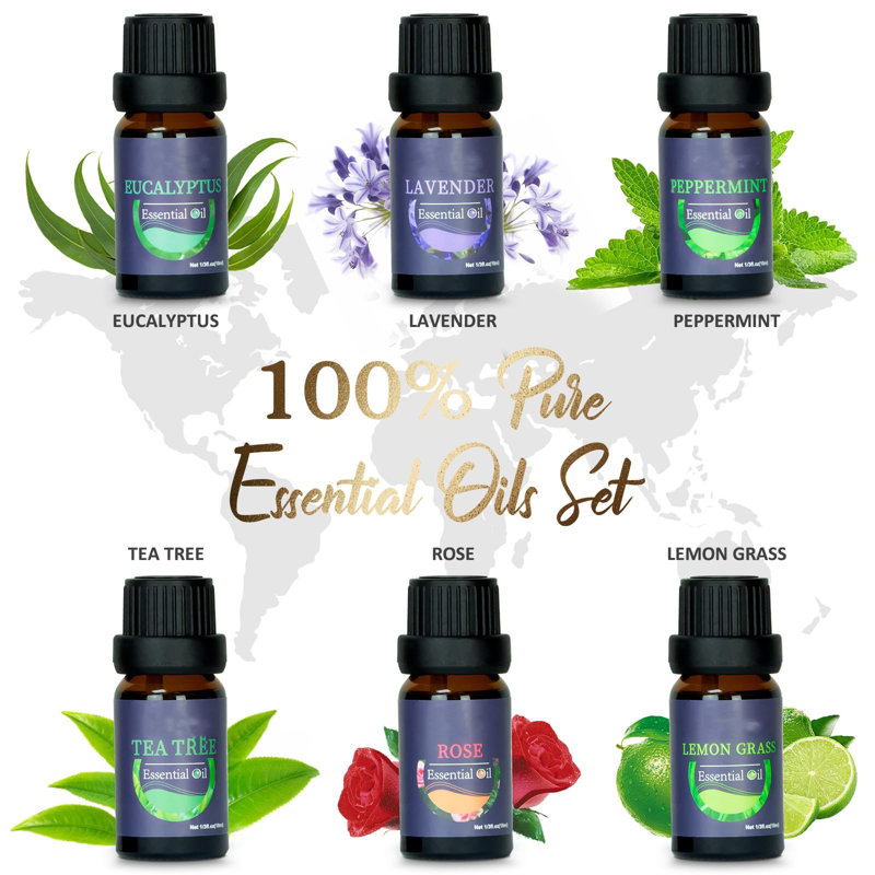 Oil Diffuser & Essential Oils Set - Aromatherapy Diffuser With 6 Essential Oils Set, Ultrasonic Cool Mist Oil Diffusers For Essential Oils, 4 Timer & 7 LED Light, Waterless Auto Shut-Off