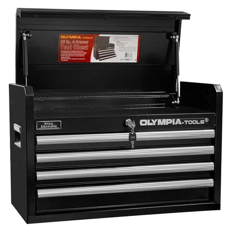  26-Inch Portable Tool Chest with 4 Drawers, Locking Storage, Black