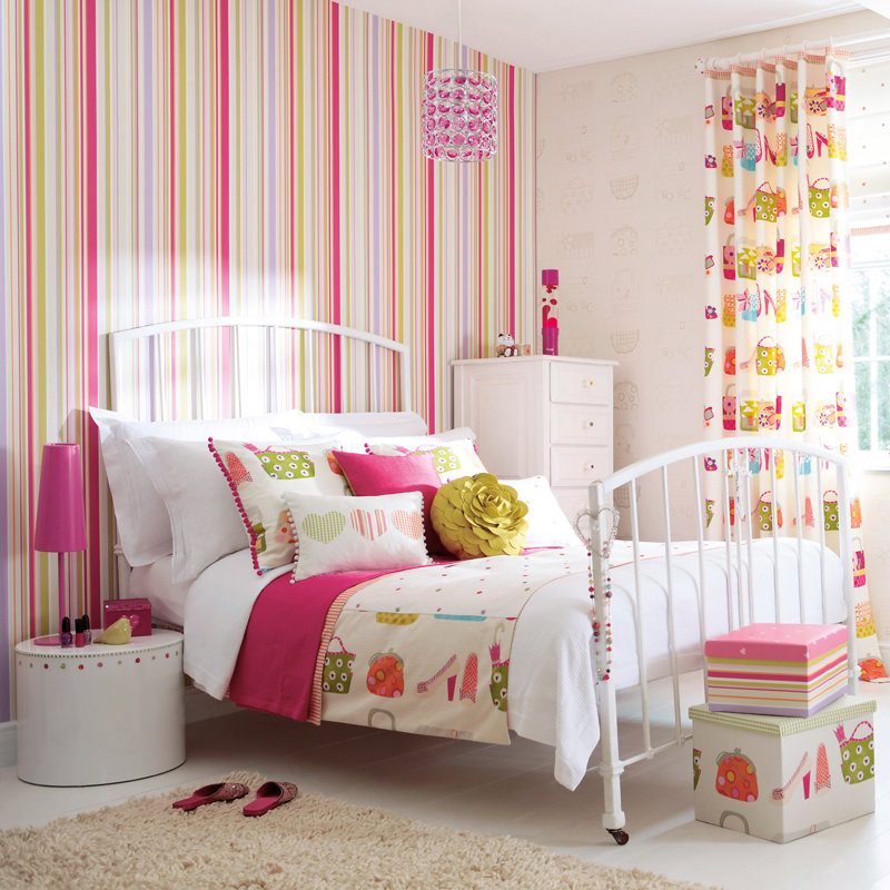 Rush 10.05m x 52cm Wallpaper Roll, Fuchsia Apple Lilac And Neutrals