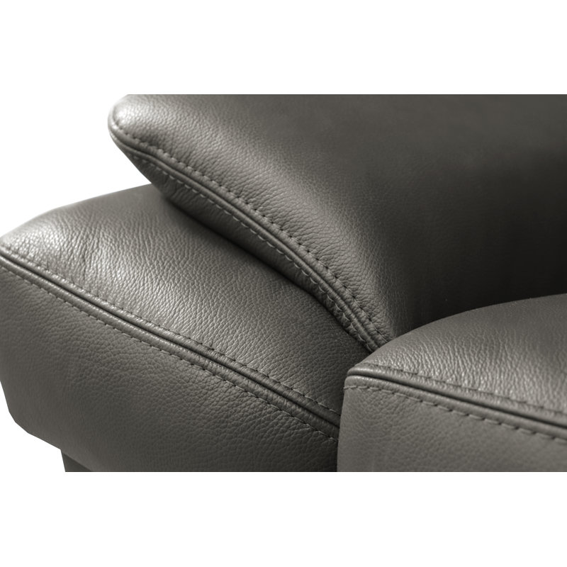 Genuine Leather Reclining Corner Sofa with Adjustable Headrests and Adjustable Armrest and Storage, Tan/Gray