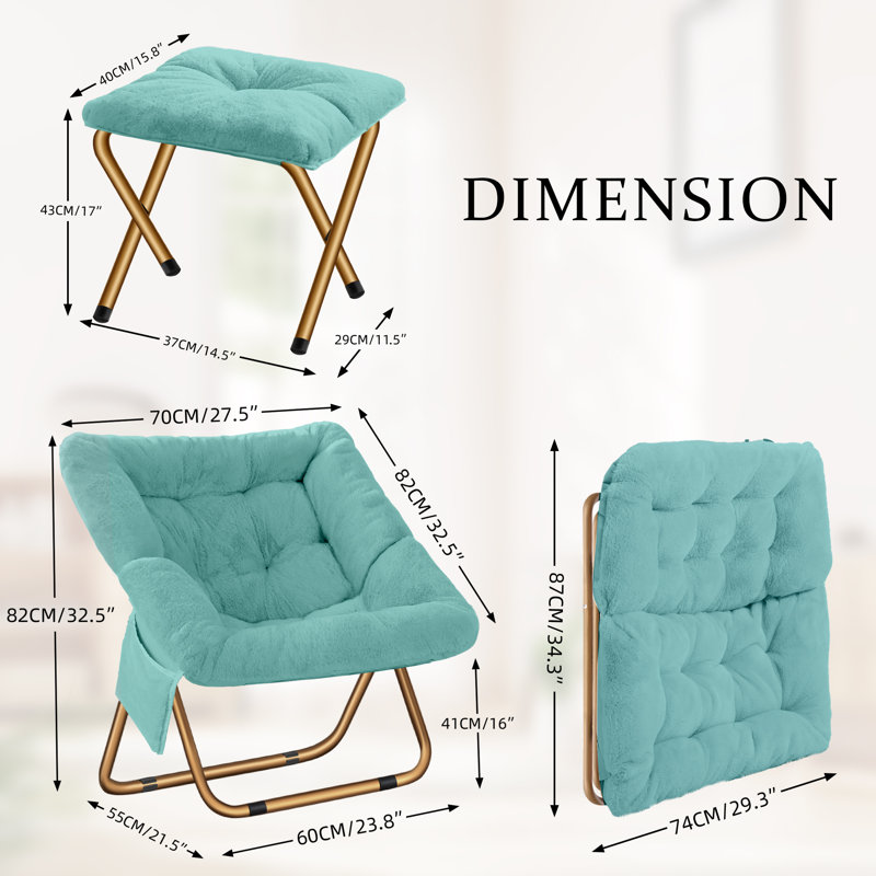 Comfy Upholstered Saucer Accent Chair with Matching Ottoman and Sturdy Gold Metal Frame, Modern Lounge Seating for Living Room, Bedroom