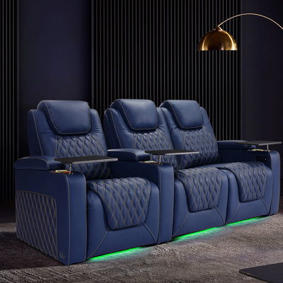 Top Grain Leather Home Theater Seating 7 Color Ambient Lighting Row Of 3 Loveseat Right