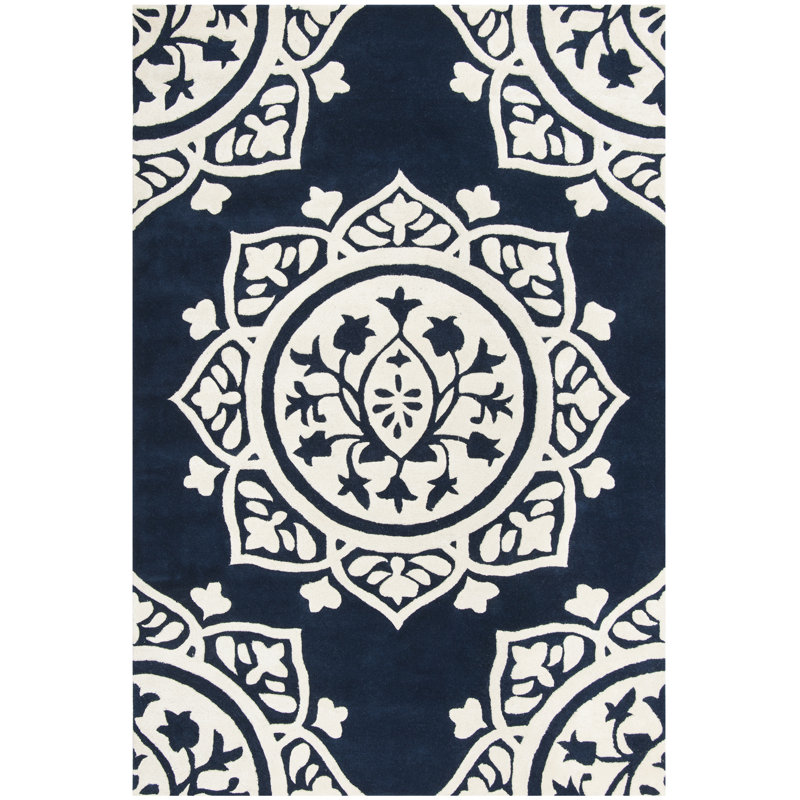 Rudra Hand Tufted Wool Floral Rug, Rectangle 6' x 9'