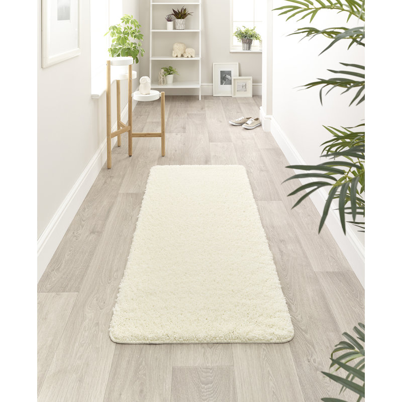 Solid Colour Shaggy Area Rug Ivory, Round 100cm