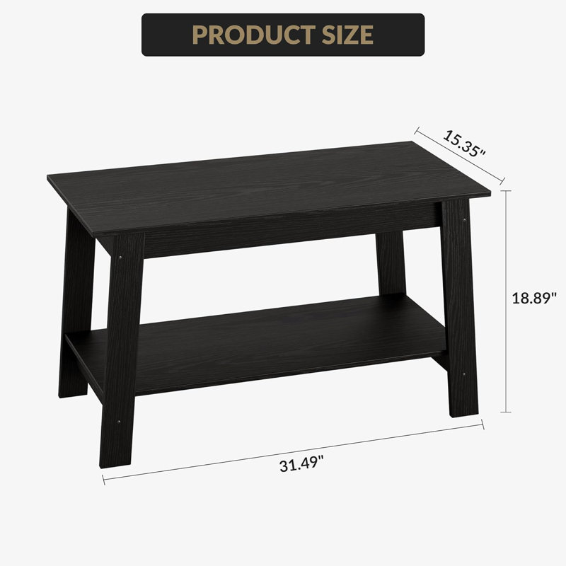 Modern Farmhouse Coffee Table with Storage Shelf, 2-Tier Living Room Table Rectangular Center Table, Home Office Industrial Cocktail Tables