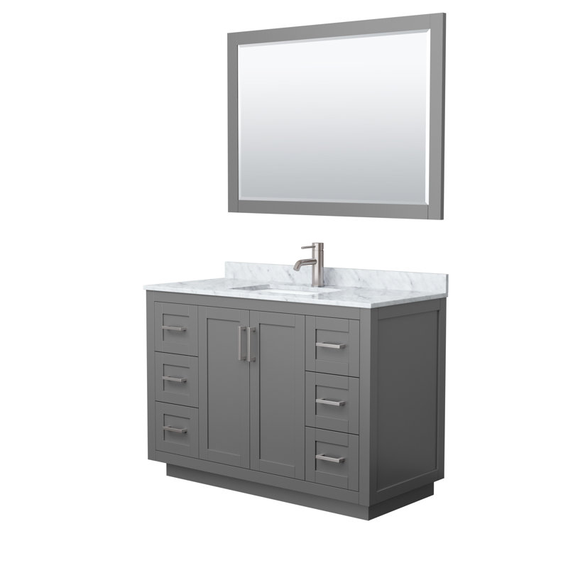Miranda 48" Freestanding Single Bathroom Vanity with Marble Top with 46" Mirror, Brushed Nickel, Dark Gray