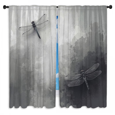 Dragonfly Illustration Gray Window Curtains Dragonfly Sheer & Room Darkening - 2 Panels
