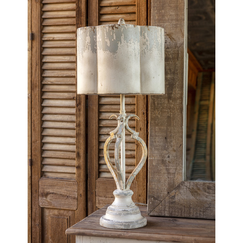 32.1" Metal Table Lamp With Cream Shade