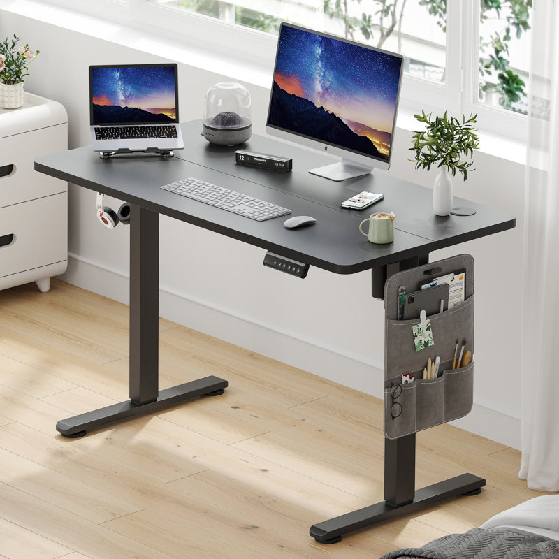 Electric Height Adjustable Home Office Standing Desk, 120cm W x 60cm D, Black, Black