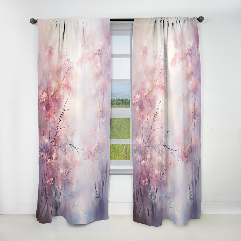 Caletti Pink Trees Romantic Impression II - Traditional Velvet Curtain - Room Darkening - 1 Panel, 52" W x 84" L