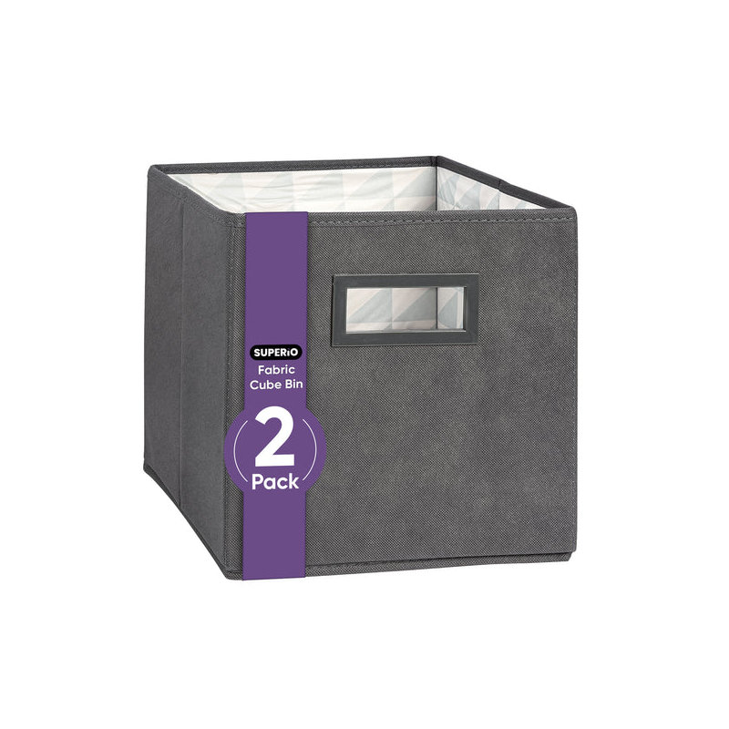 Collapsible Fabric Organizing Bin, Foldable Space Saver Storage Solution, Pack of 2, by Superio, Gray