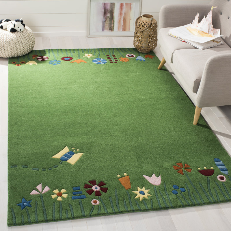 Tapis vert en laine touffeté à la main Claro, Rectangle 4 pi x 6 pi