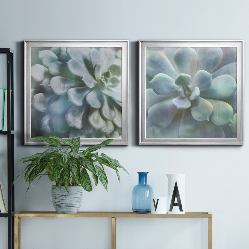 «Soft Succulent I», reproduction de photo sur toile 2 pièces, H 34,5 po x l 69 po x P 1,5 po, Argent