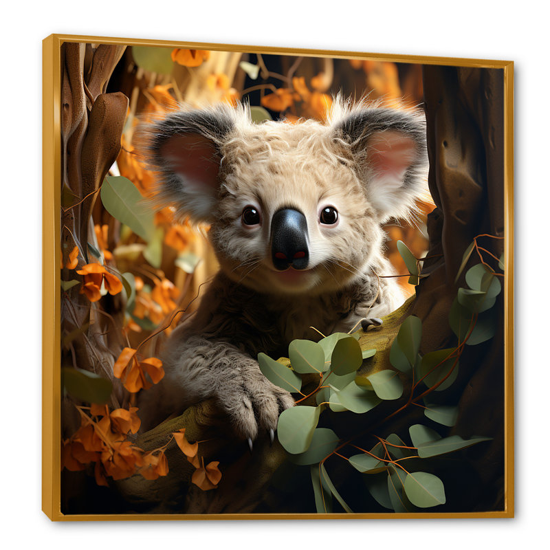 Mignon koala en Australie II - Koala, art mural animal, Cadre flottant doré, H 30 po x l 30 po x P 1,5 po