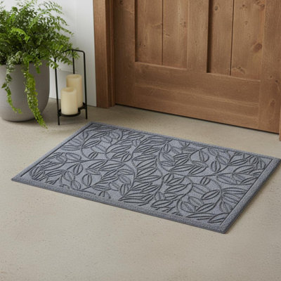 Tapis d'entrée extérieur en polypropylène gris à motifs botaniques, 61 x 91 cm (24 x 36 po).