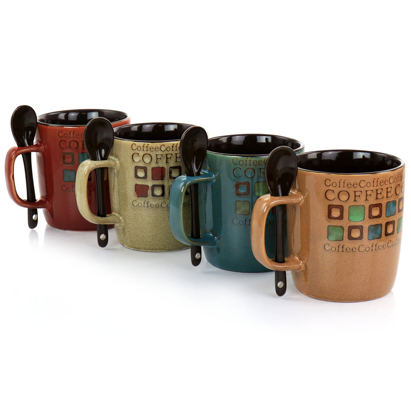 Ensemble de 8 tasses et cuillères en céramique 13 oz Mr. Coffee Cafe Americano