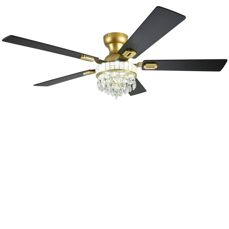 52 Inch Modern Crystal Ceiling Fan with Lights, Remote Controlled, Easy Installation, Safety Cable, 3 Color Temp & Memory Function
