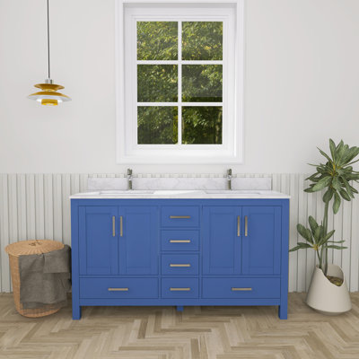 Meuble-lavabo 60 po avec lavabo double et trou pour robinet 60 po Premium