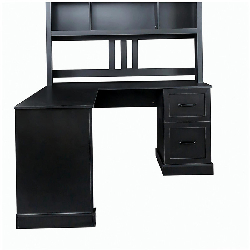 Bureau d'ordinateur pour bureau et maison avec bibliothèque, finition noire rétro