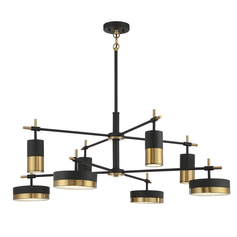Modern Matte Black and Brass 8-Light LED Chandelier