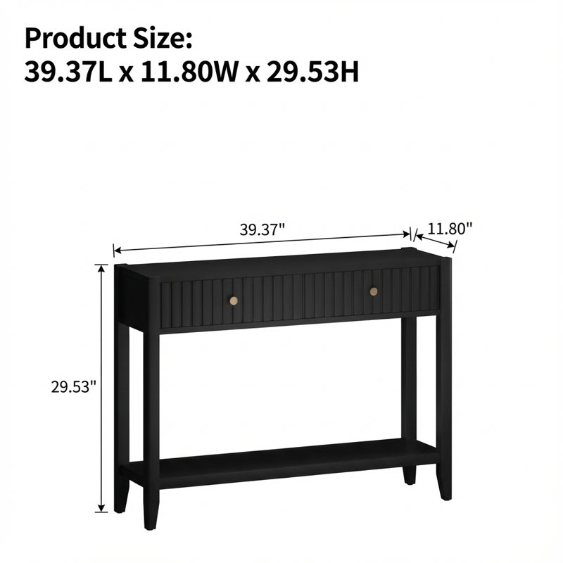 Table de canapé étroite avec tiroirs de rangement et tablette, console d'appoint en bois