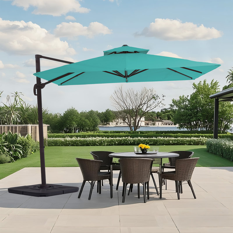 Parasol de patio extérieur en porte-à-faux avec couvercle Deboah, 108'', Bleu paon