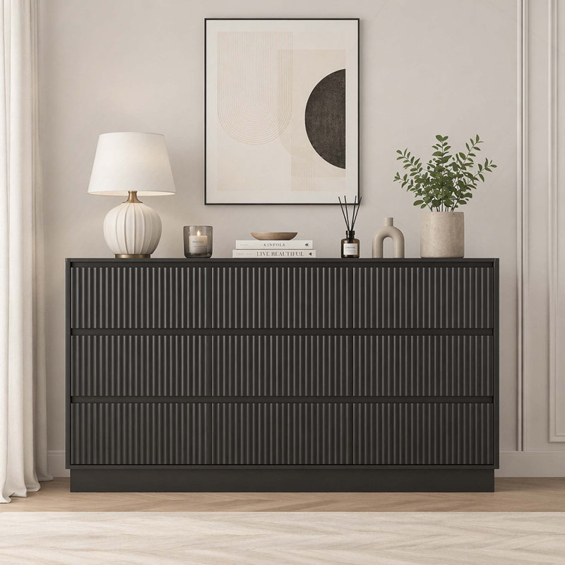 Meuble télé 9 tiroirs Mid-Century, Black