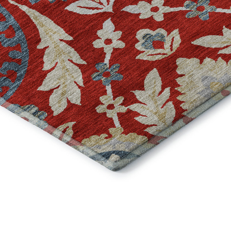 Premium Machine Washable Prisco Red Rug, Rectangle 2'6" x 3'10"