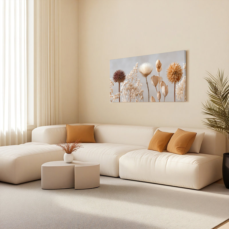 Fleurs séchées, art botanique sur toile tendue, ensemble de 1, H 12 po x l 36 po