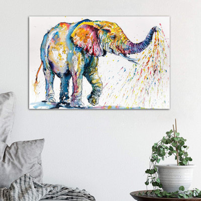 Playing Colourful Elephant 1 Piece Wrapped Canvas Painting