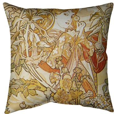 Alphonse Mucha Woman with a Daisy Throw Pillow
