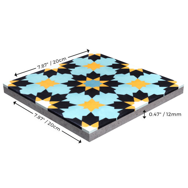 Casablanca 8" x 8" Cement Patterned Wall & Floor Tile, Primero