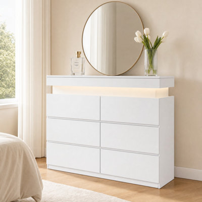 Commode double à DEL 6 tiroirs H 35,4 po x l 39 po x P 13,7 po