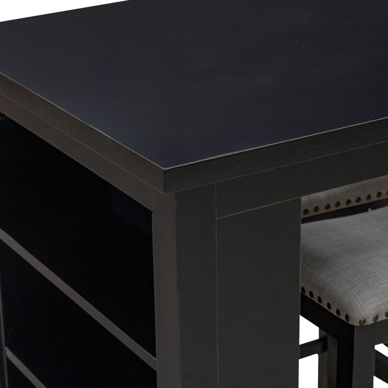 Black Transitional 3-Piece Counter Set with Storage Shelves