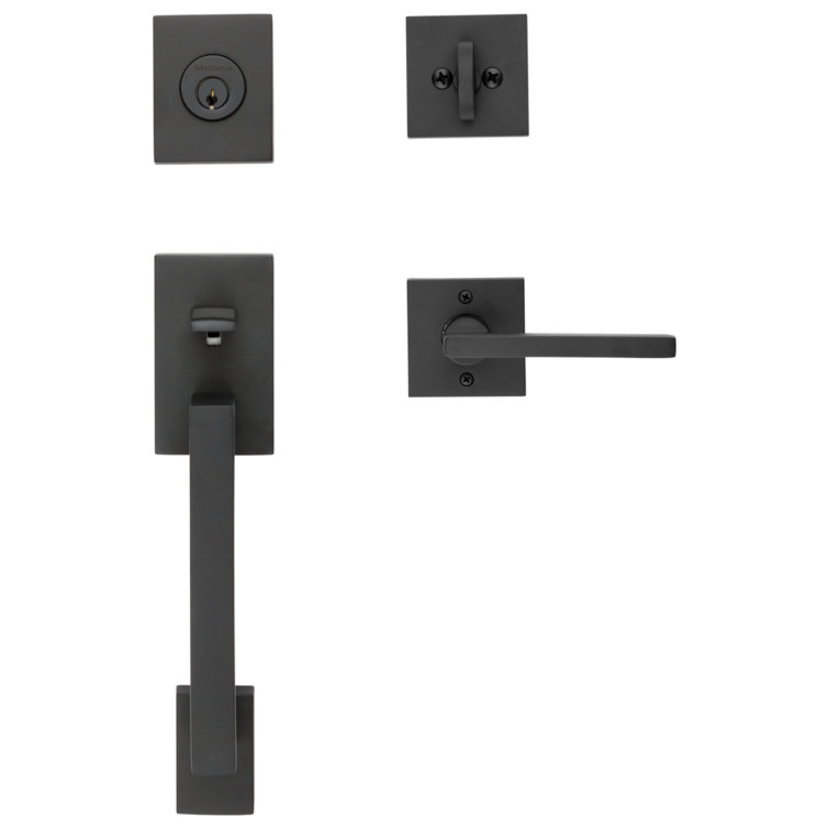 La Jolla Handleset with Single Cylinder Deadbolt and Contemporary Door Lever and Square Rosette