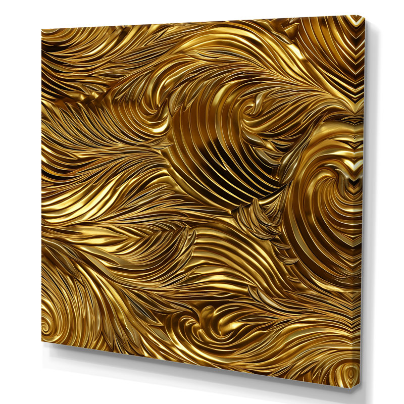 Golden Feathers Serenity III - Plumes, art mural, Toile tendue, H 30 po x l 30 po x P 1,5 po
