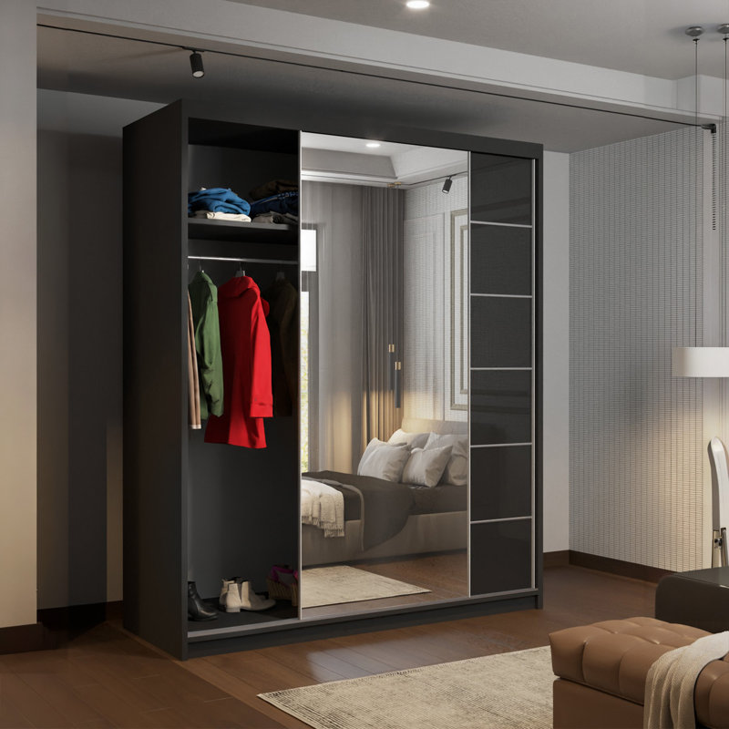 Calvero 2 Door Manufactured Wood Wardrobe, Black, 200cm H x 150cm W x 62cm D