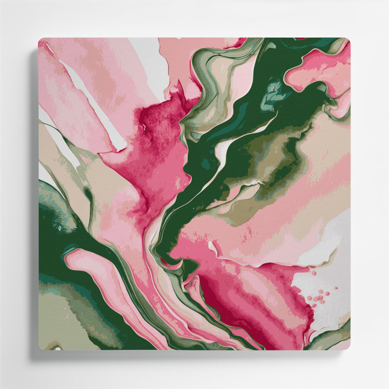 Aquarelle abstraite, art mural en métal rose 84, H 16 po x l 16 po