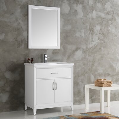 Fresca Cambridge 30"" Free-Standing Single Sink Bathroom Vanity Set with Mirror -  FVN2130WH