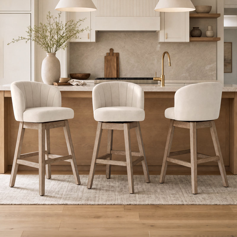 Tabouret de bar pivotant rembourré de style moderne du milieu du siècle avec cadre en bois massif (ensemble de 3)