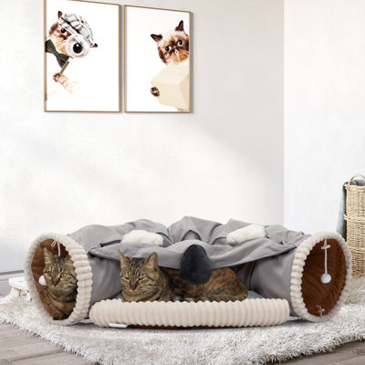 Cat's Telescopic Tunnel Cushioned Bed