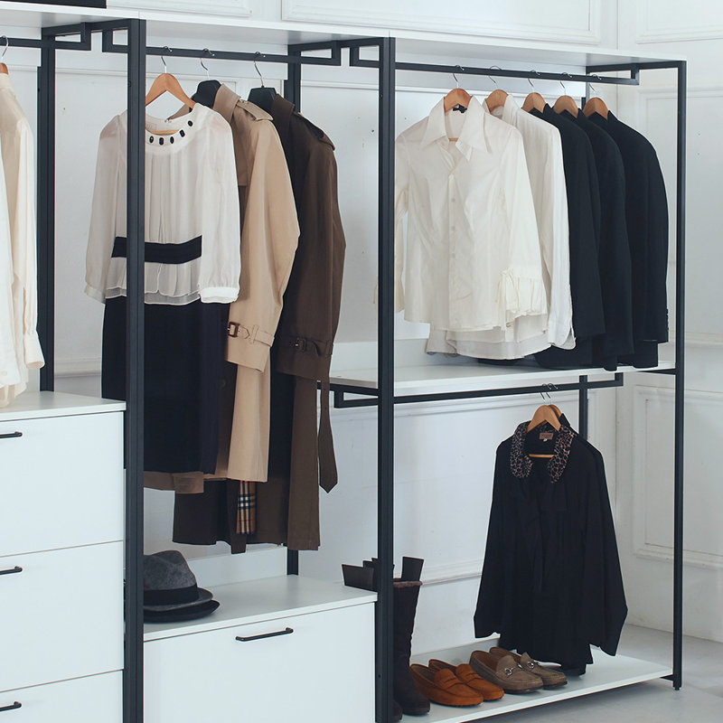 Kennyth 111" W White Freestanding Walk in Wood Closet System with Metal Frame (3 Pieces)