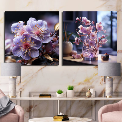 Organic Harmony - ensemble de 2 collages carrés violets