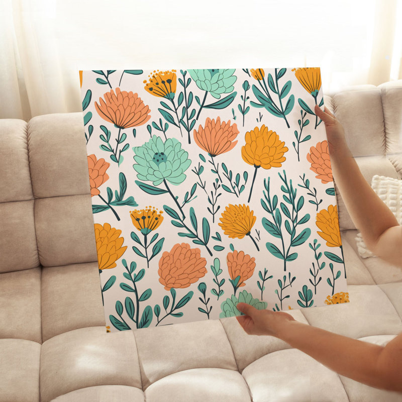 Impression florale scandinave florale et sauvage, H 18 po x l 18 po