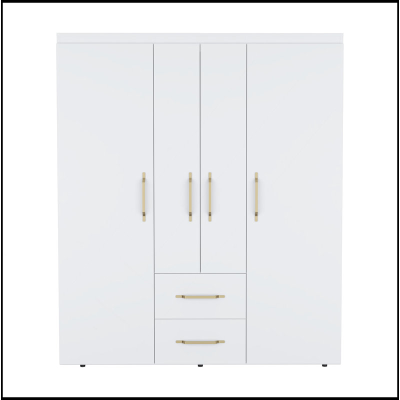 Armoire Bariloche, rangement multi-sections avec tringles de suspension, tablettes et 2 tiroirs, Blanc