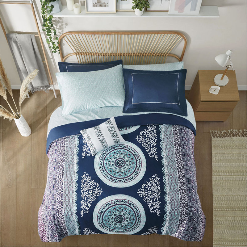 Ensemble d'édredon pour grand lit avec draps, Grand édredon et 8 pièces supplémentaires, Marine