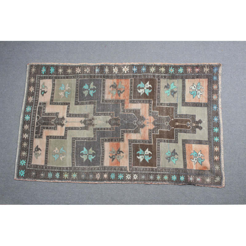 Tapis turc rétro vintage vert Anatolian pour les décorations de chambre à coucher et de salon