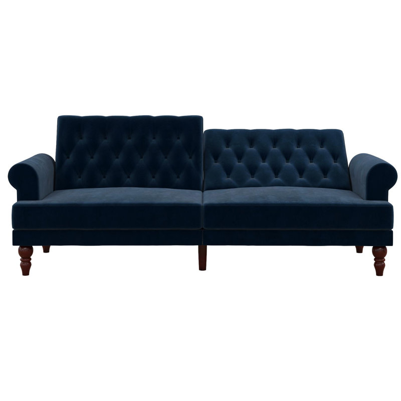 Cassidy Twin 83.5 " Velvet Convertible Sofa, Blue Velvet