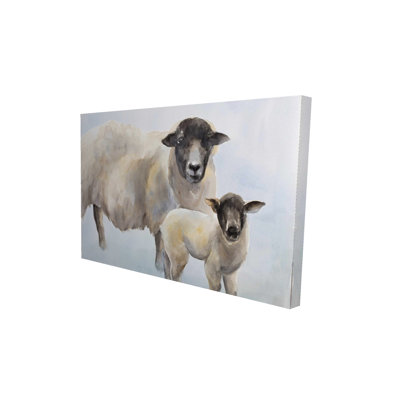 Mouton et son bébé - Toile beige pour la décoration intérieure | Art de chambre à coucher