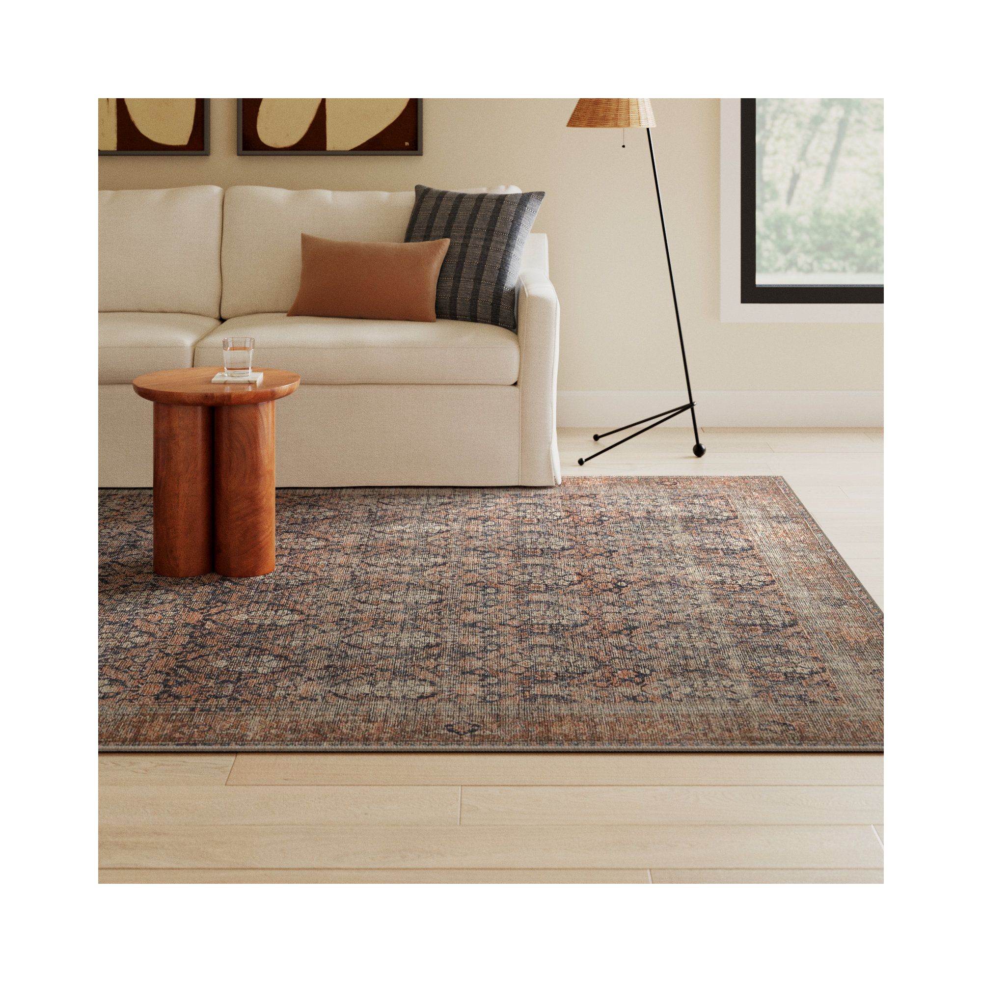 Billie Oriental Ink / Salmon Area Rug, Rectangle 7'6" x 9'6"